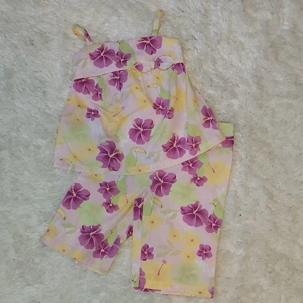 JANIE AND JACK 2-PIECE FLORAL CAPRI AND TANK TOP SET, SIZE 6-12 MONTHS